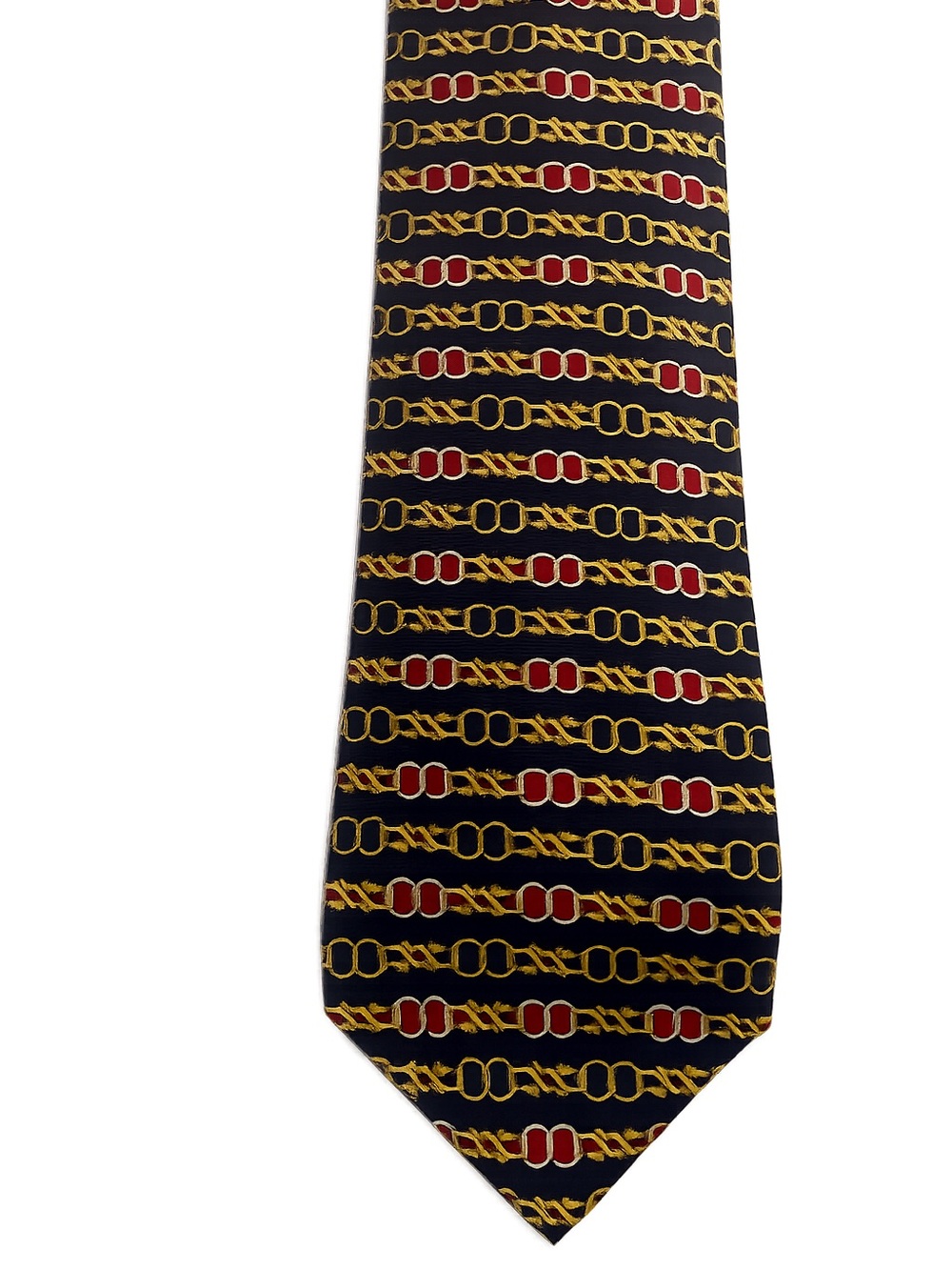 Paolo Gucci Red Horsebits Print High End 100% Italian Silk Neck Tie Navy Vintage